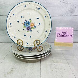 80s JMP Marketing PROVINCIAL BOUQUET Center Flowers Stoneware Dinner Plate Set 4